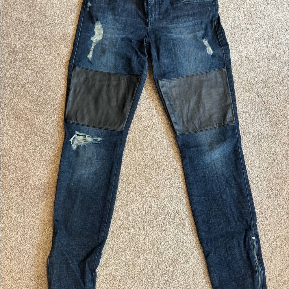 GUESS Denim Jeans with leather and rips woman’s 27 low rise skinny